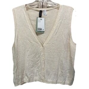 Divided Knit Button Up‎ Lightweight Sweater Vest Size Medium Cream Soft NWT